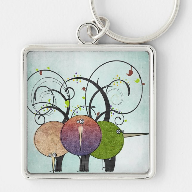 Porte-clés Oiseaux abstraits et porte - clé d'arbres (Devant)