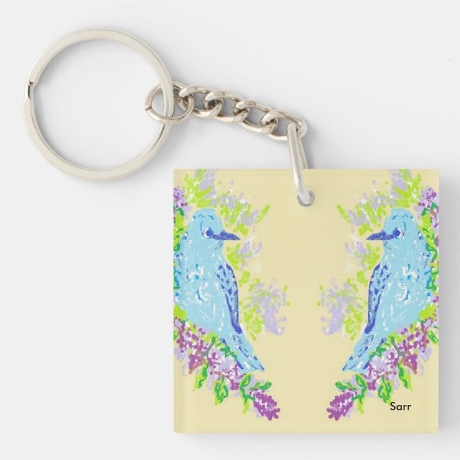Porte-clés Oiseaux bleus carrés (double face) Porte - clés (Devant)