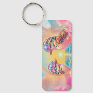 Porte-clés Oiseaux cool avec lunettes de soleil au coucher du