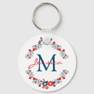 Porte-clés Oiseaux et fleurs Art folklorique Wreath Monogramm