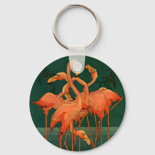 Porte-clés Oiseaux sauvages vintages, Flamants roses roses tr
