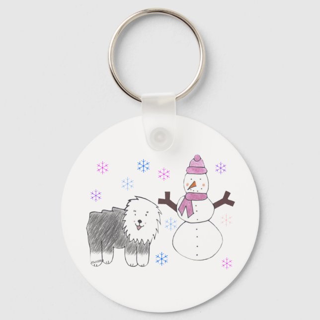Porte-clés Old English Sheepdog & Snowman (Recto)