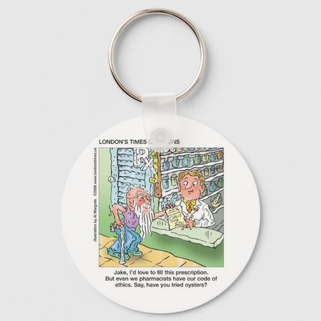 Porte-clés Old Man & The Pharmacy Funny Offbeat Cartoon Gifts (Recto)