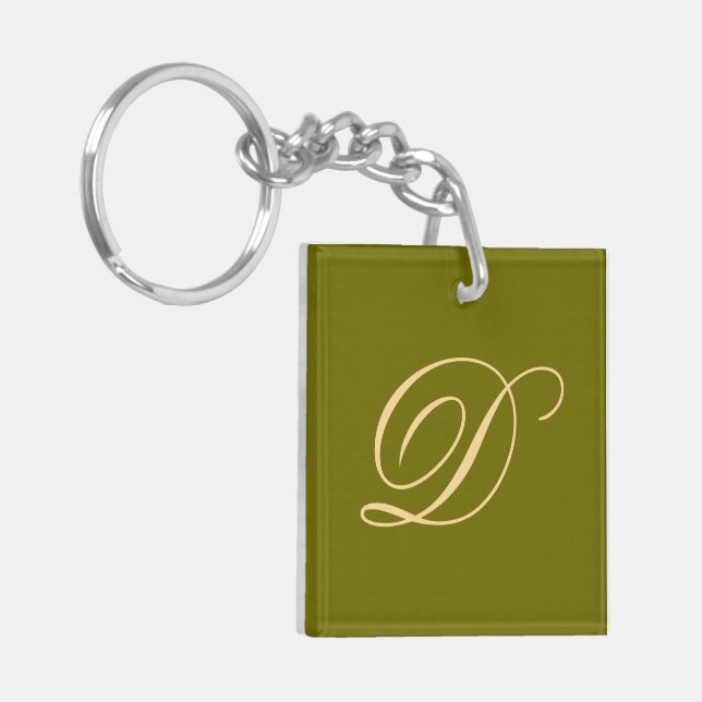 Porte-clés Olive Green Monogramme personnalisé Monogramme ini (Devant gauche)