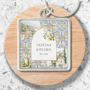 Porte-clés Olives Méditerranéen Botanique Jaune Bleu