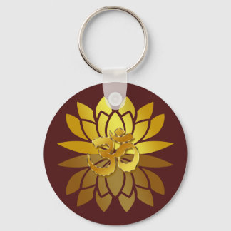 Porte-clés OM Omkara et Lotus Flower de couleur or