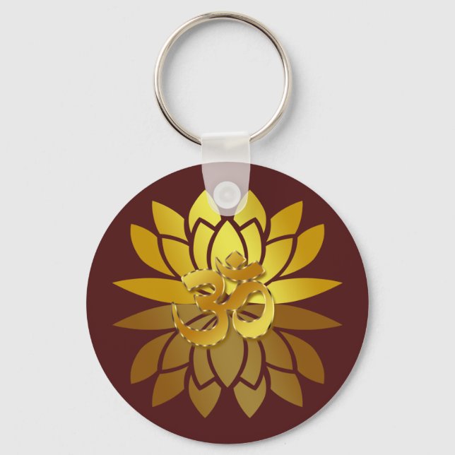 Porte-clés OM Omkara et Lotus Flower de couleur or (Recto)