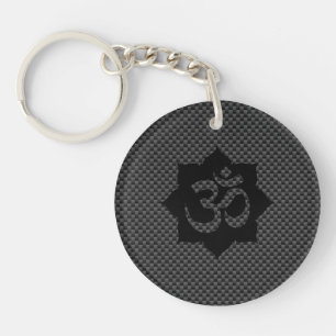 Porte-clés OM Symbole Lotus Spiritualité Carbon Fibre Décor