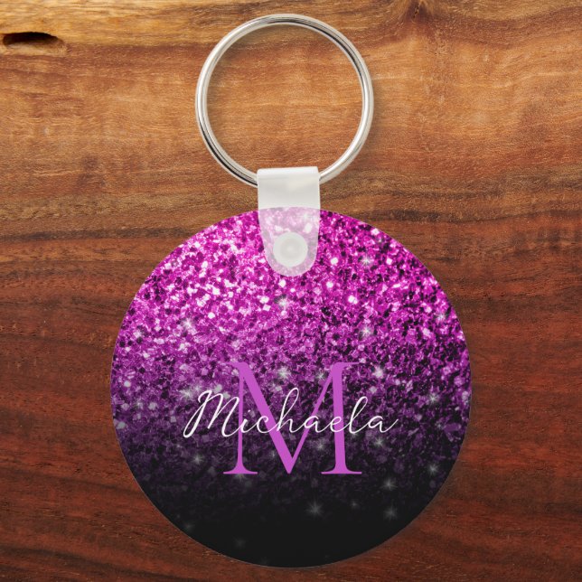 Porte-clés Ombre rose violet faux éclats bling Monogramme (Recto)