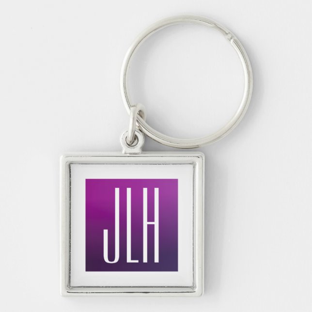 Porte-clés Ombre Violet & Initiales ou autre Texte Blanc (Devant)
