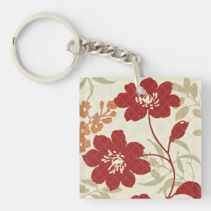 Porte-clés Ombres florales en rouge et orange