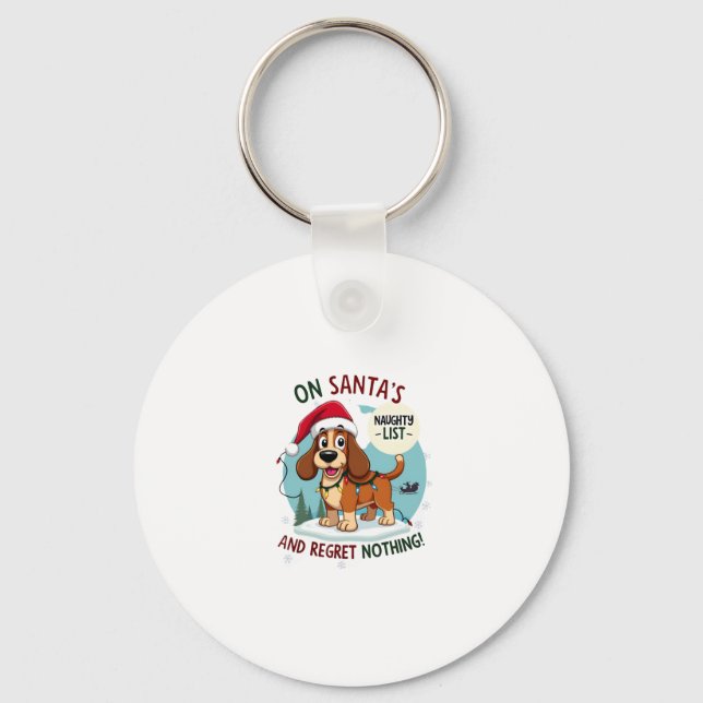 Porte-clés On Santa's Xmas Naughty List Regret Nothing Basset (Recto)
