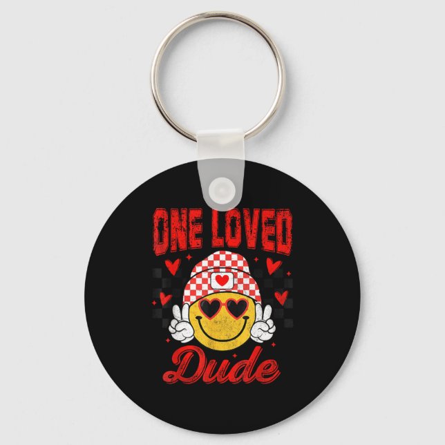 Porte-clés One Loved Dude Checkered Heart Valentines Day Boys (Recto)