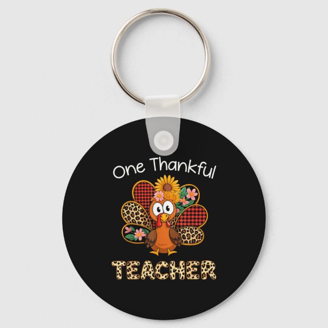 Porte-clés One Thankful Teacher Funny Cute Turkey Thanksgivin (Recto)