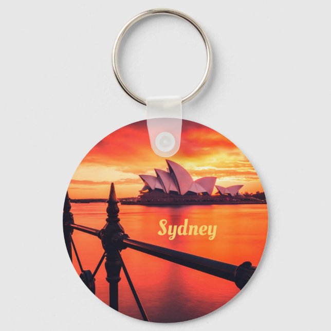 Porte-clés Opéra de Sydney Australie Orange Sky (Recto)