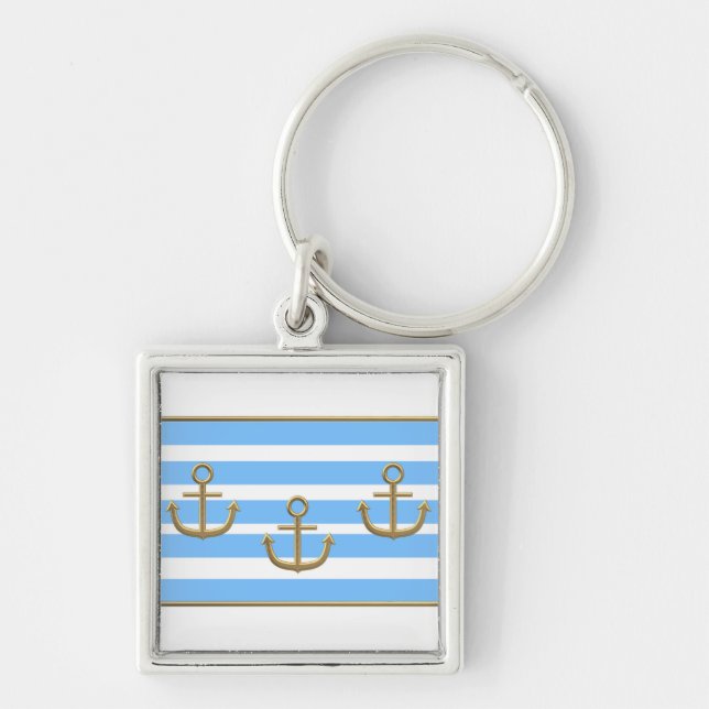Porte-clés or ancre bleu blanc arrière - plan (Devant)