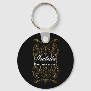 Porte-clés Or B029 fleuri de noir de faveur de mariage de