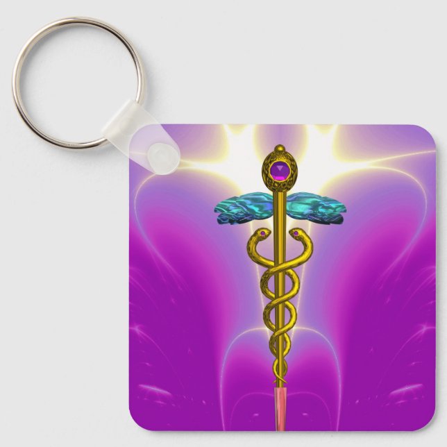 Porte-clés OR CADUCEUS MÉDICALE SYMBOLE, Rose Fuchsia (Recto)