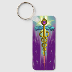 Porte-clés OR CADUCUS MÉDICALE SYMBOLE violet vert
