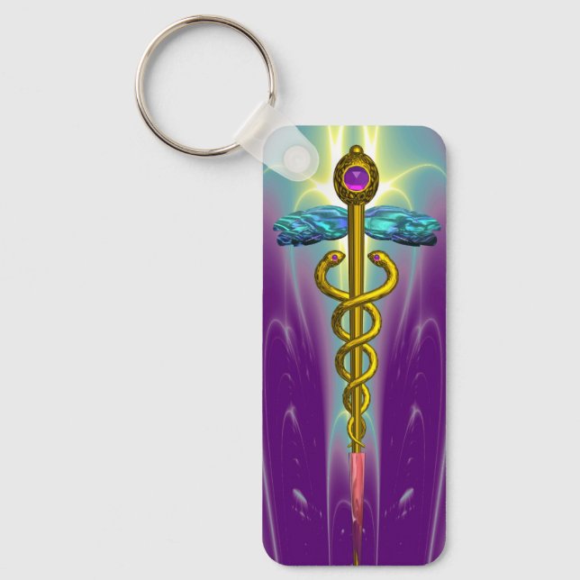 Porte-clés OR CADUCUS MÉDICALE SYMBOLE violet vert (Recto)