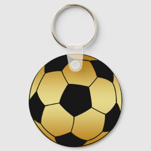 PORTE-CLÉS OR ET BALLON DE FOOTBALL NOIR