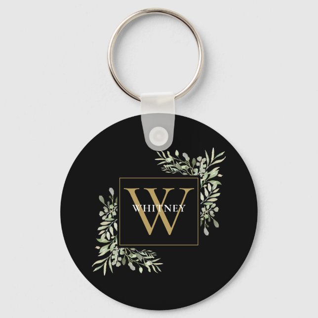 Porte-clés Or Monogramme Moderne Floraison Personnalisé  (Recto)