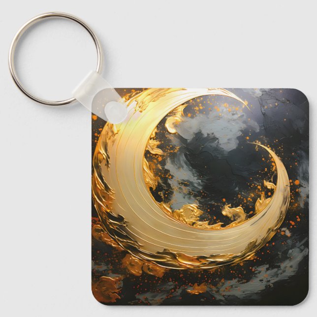 Porte-clés Or noir Abstrait Tourbillon Moderne Lune (Recto)