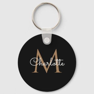 Porte-clés Or noir Monogramme Élégant Écriture Féminine