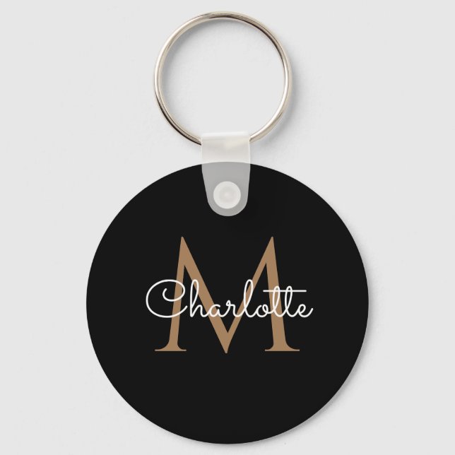 Porte-clés Or noir Monogramme Élégant Écriture Féminine (Recto)