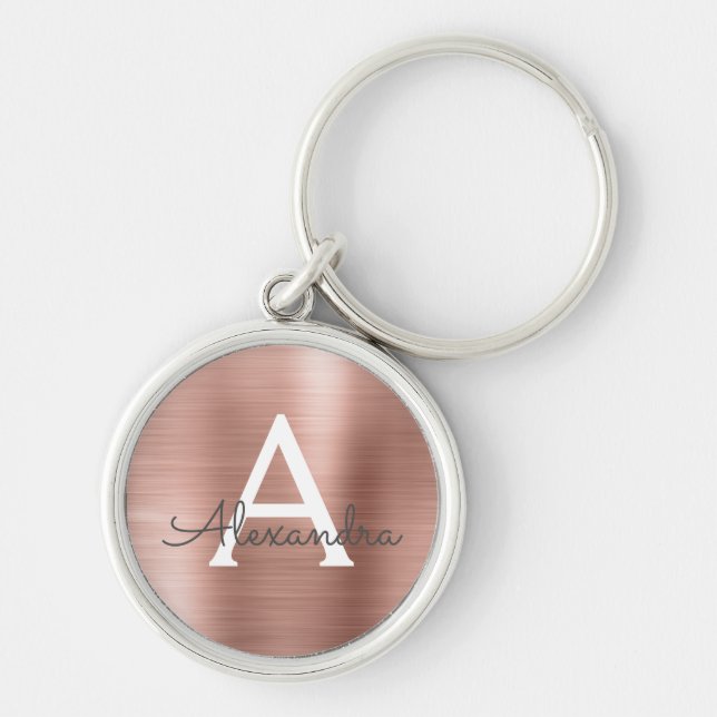 Porte-clés Or Rose Faux Acier Inoxydable Monogramme (Devant)