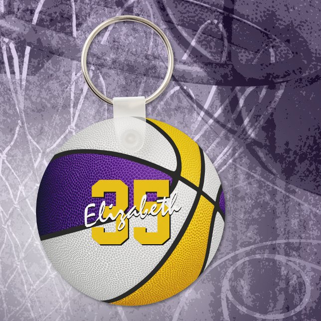 Porte-clés or violet nom de joueur personnalisé de basket (Créateur téléchargé)