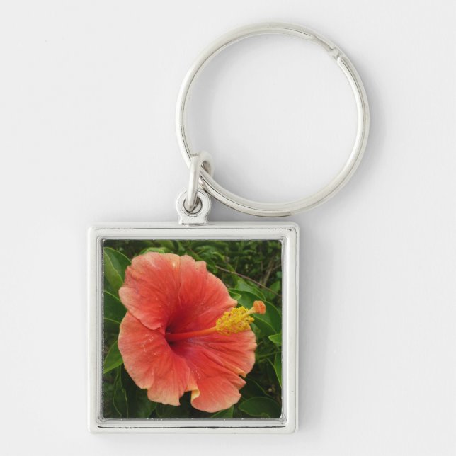 Porte-clés Orange Hibiscus Fleur Tropical Floral (Devant)