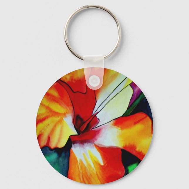 Porte-clés Orange Hibiscus fleurs tropicales aquarelle art (Recto)