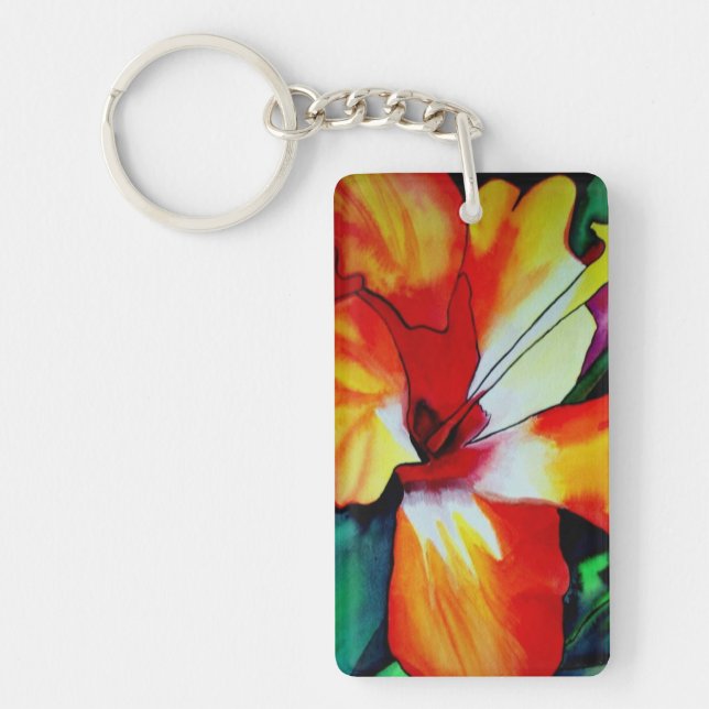Porte-clés Orange Hibiscus fleurs tropicales aquarelle art (Devant)