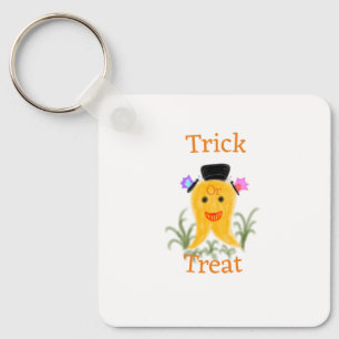 Porte-clés Orange jaune halloween astuce fantôme ou traiter a