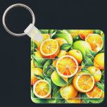 Porte-clés Orange Lemon Botanical Citrus Geometric<br><div class="desc">Geometric fresh oranges and lemons surrounded by lush green leaves.</div>