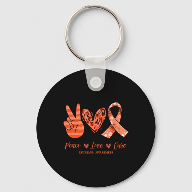 Porte-clés Orange Leopard Peace Love Cure Leukemia Sensibilis (Recto)