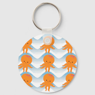 Porte-clés Orange Octopus And Blue Waves Pattern