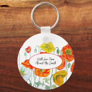 Porte-clés Orange Red Poppy Flower Pattern Watercolor Wedding