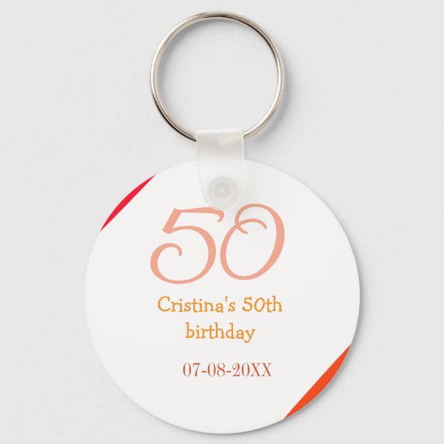 Porte-clés Orange rouge 50 anniversaire anniversaire ajouter  (Recto)