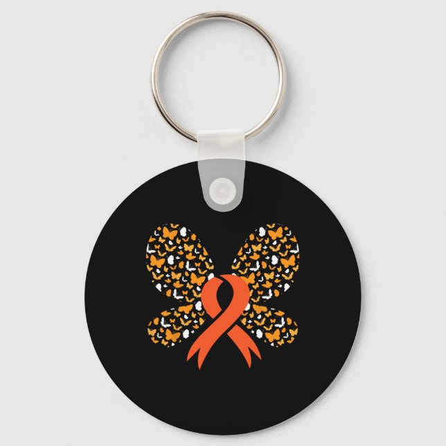 Porte-clés Orange Ruban Papillon Leucémie Sensibilisation Sur (Recto)