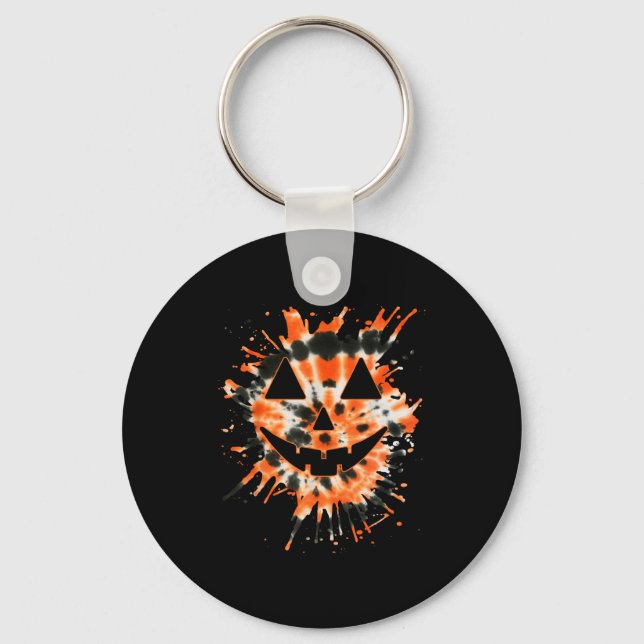 Porte-clés Orange Tie Dye Jack O Lantern Face - Hipe Hallowee (Recto)