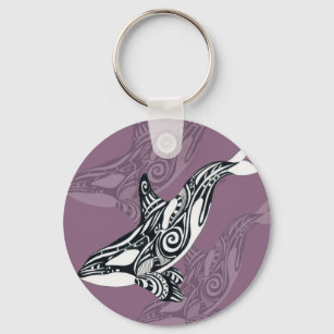 Porte-clés Orca Killer Whale mauve Purple Tlingit Tribal Encr