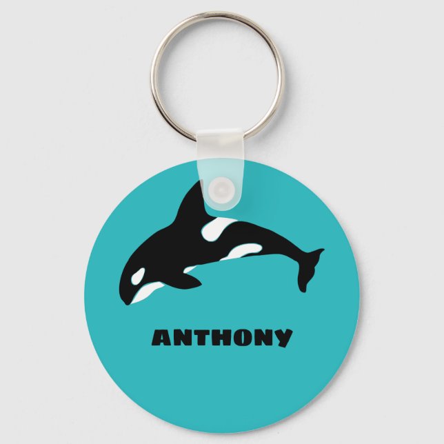 Porte-clés Orcas Killer Whales Teal Blue Personalized (Recto)