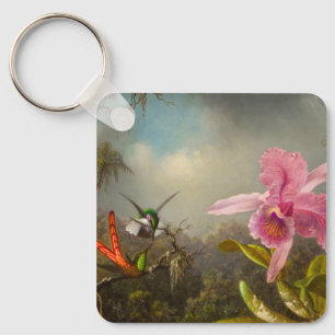 Porte-clés Orchidée avec deux colibris Heade
