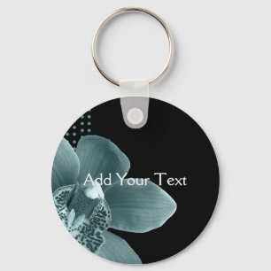 Porte-clés Orchidée bleue en noir