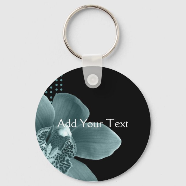 Porte-clés Orchidée bleue en noir (Recto)