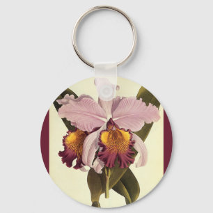 Porte-clés Orchidée Cattleya Violet Vintage, Fleurs Tropicale