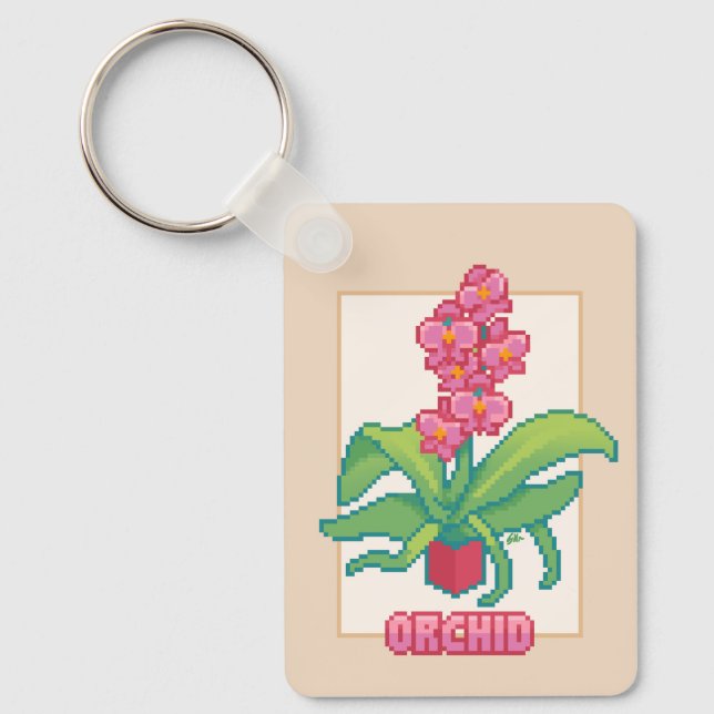 Porte-clés Orchidée, orchidée, pixelart, Pixel Art (Recto)