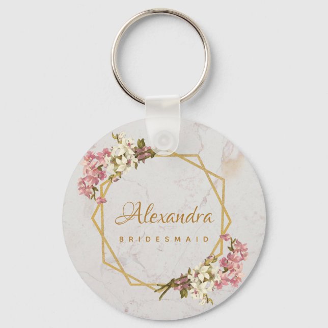 Porte-clés Orchidées dorées en marbre floral pour demoiselles (Recto)